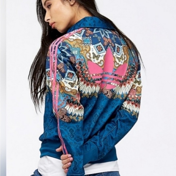 🦋NEW ADIDAS X FARM RIO BARBOMIX TEAL BLUE BUTTERFLY ZIP UP JACKET XS - Picture 3 of 7